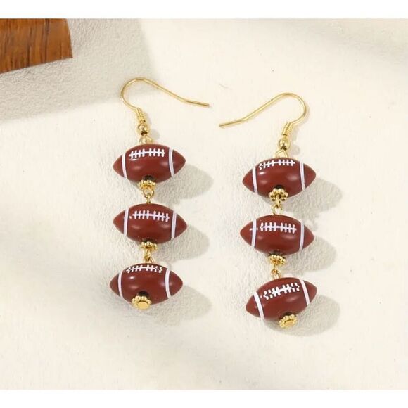 NWT 3 Tier Football Game Day Dangle Drop Hook Earrings - Picture 4 of 5